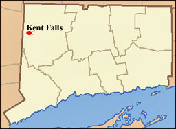 map of Connecticut showing location of Kent Falls